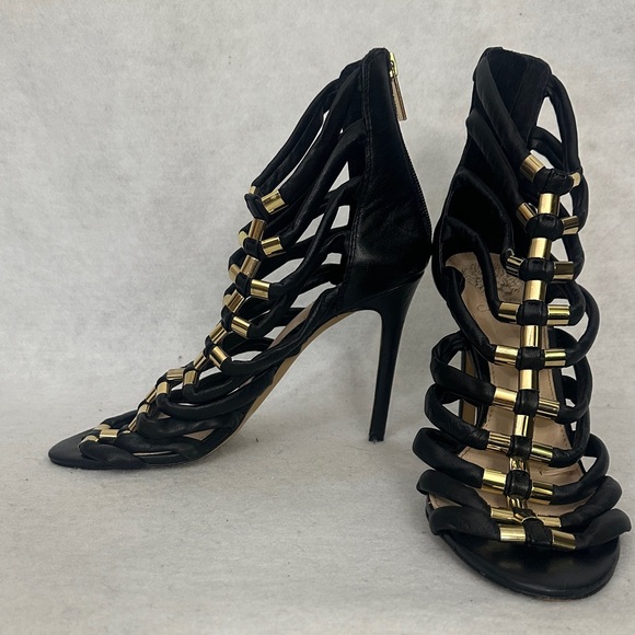 Vince Camuto Shoes - Vince Camuto Black and Gold Caged Heels